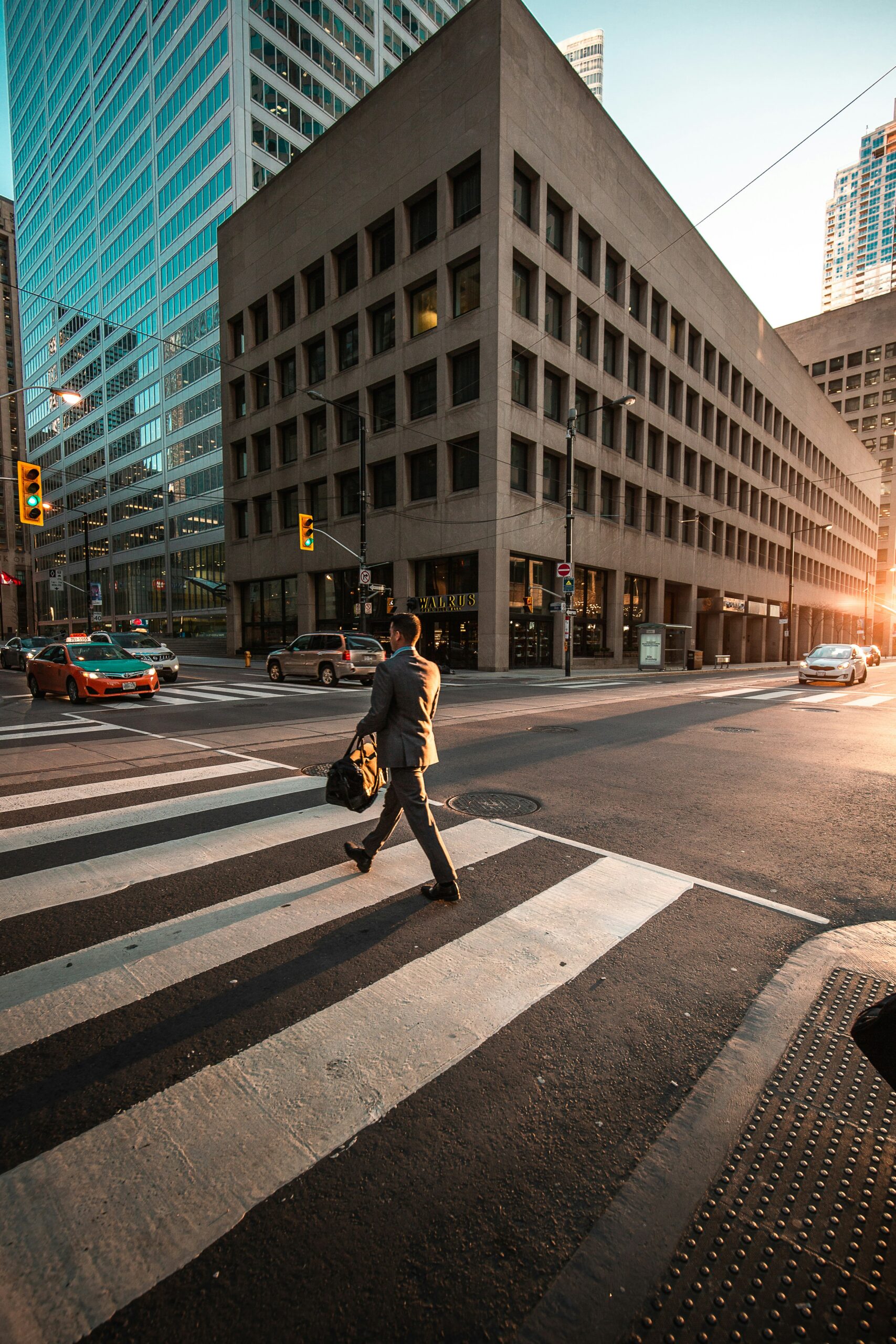 Man walking across street